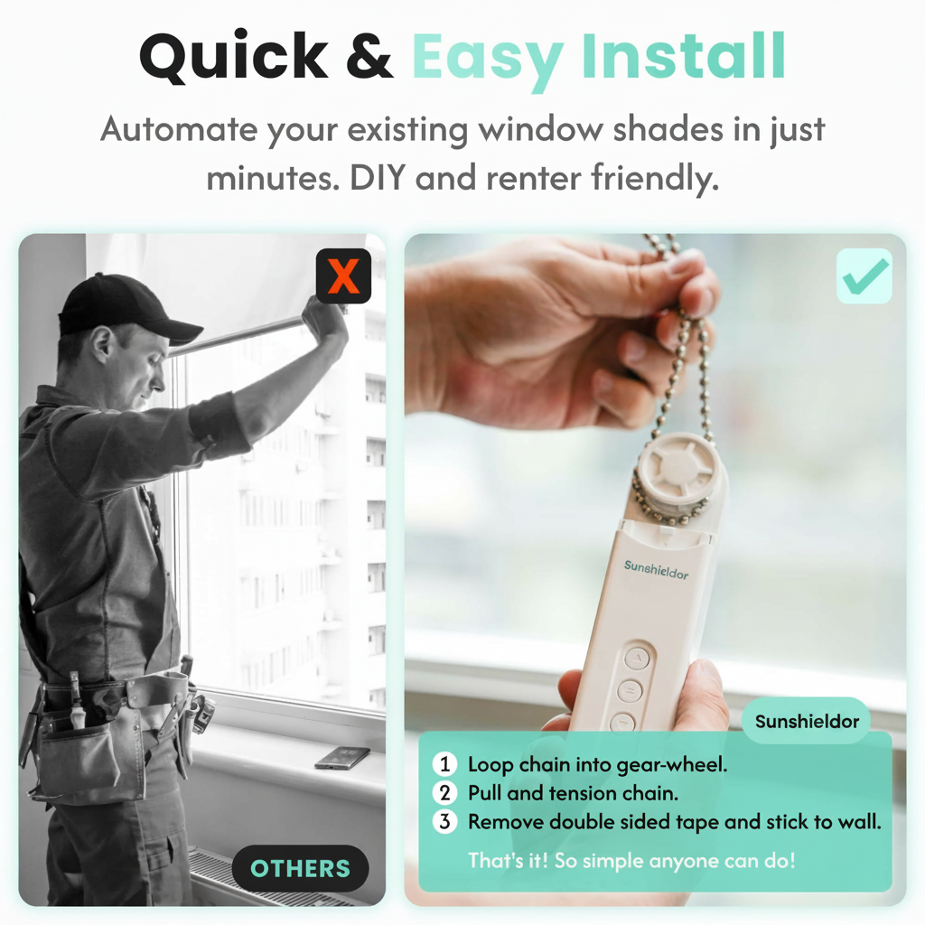 Sunshieldor Smart Shade Driver, WiFi Remote Voice Control for Beaded Roller Blinds, Rechargeable & Schedulable