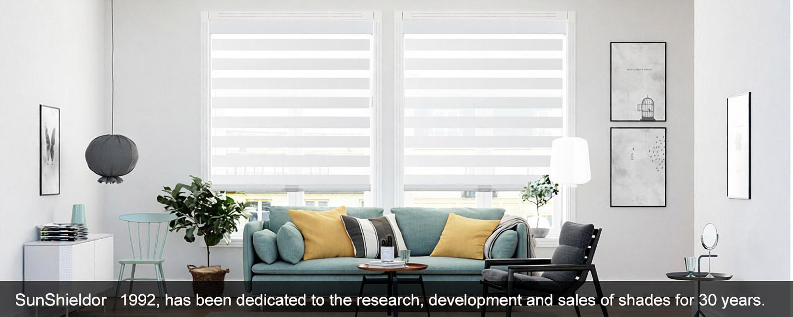 SunShieldor Cordless Zebra Blinds, Upgraded Cassette Free-Stop Blackout Dual Layer Thermal Shades for Office Living Room