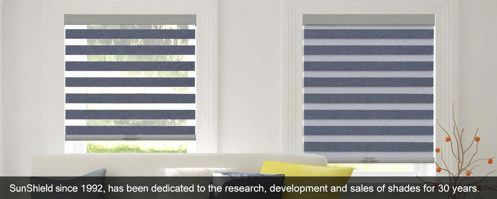 SunShieldor Cordless Zebra Blinds, Upgraded Cassette Free-Stop Blackout Dual Layer Thermal Shades for Office Living Room