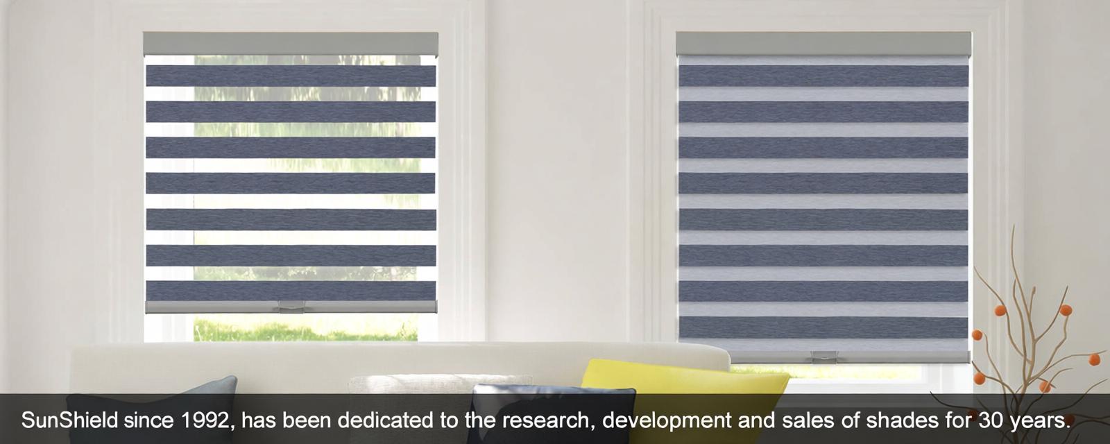 SunShieldor Cordless Zebra Blinds, Upgraded Cassette Free-Stop Blackout Dual Layer Thermal Shades for Office Living Room