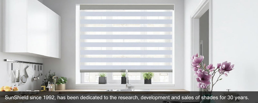 SunShieldor Cordless Zebra Blinds, Upgraded Cassette Free-Stop Blackout Dual Layer Thermal Shades for Office Living Room