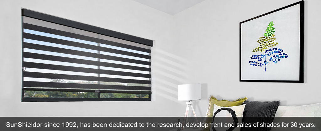 SunShieldor Cordless Zebra Blinds, Upgraded Cassette Free-Stop Blackout Dual Layer Thermal Shades for Office Living Room