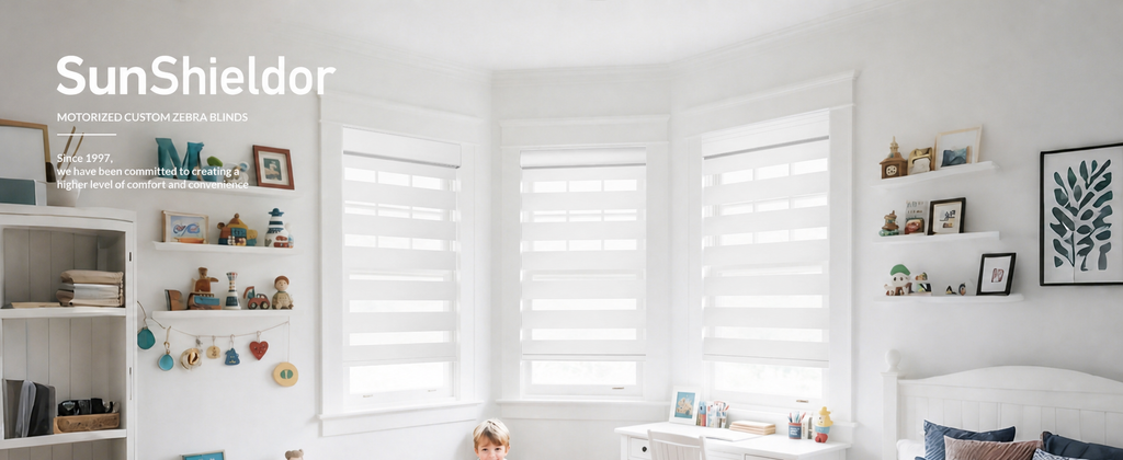 Custom Size SunShield Motorized Zebra Blinds, 95% Blackout Rechargeable Remote Shades for Home