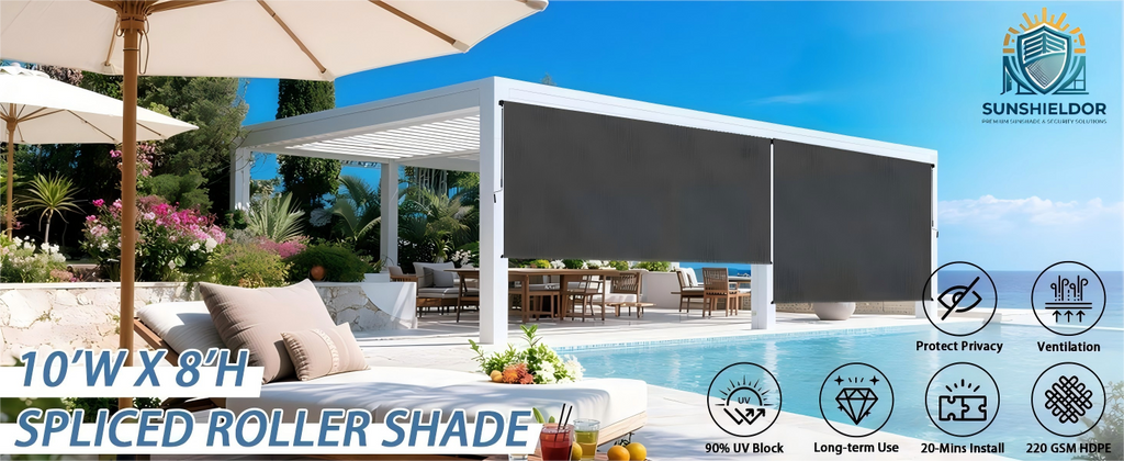 Sunshieldor Gray Manual Outdoor Roller Shade, Crank Operated Privacy UV Blocking Shades for Pergola Gazebo